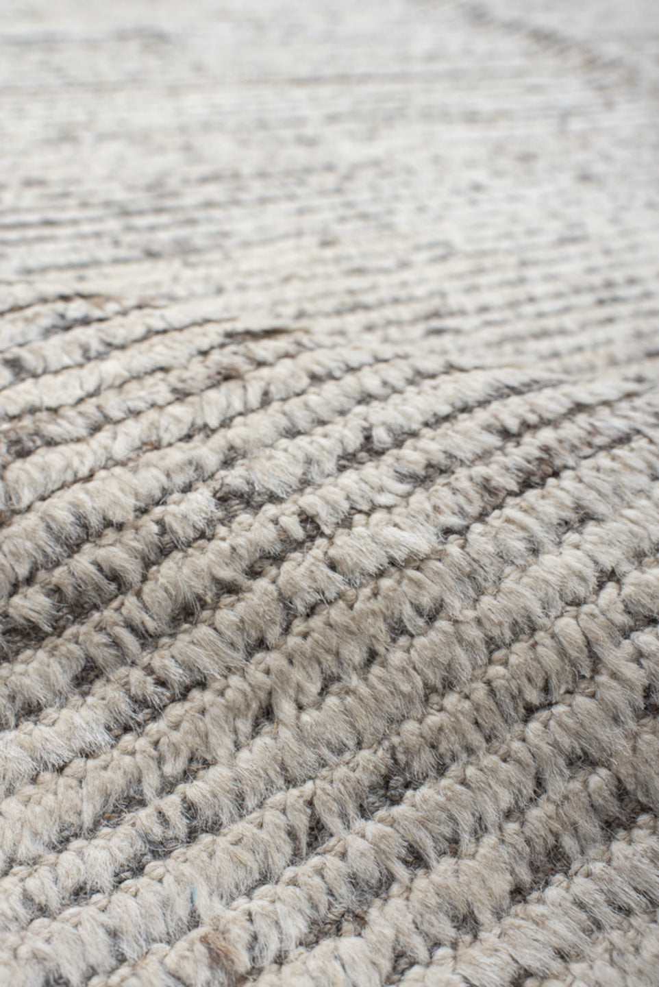 11' x 14' one-of-a-kind handmade vintage Tulu oversize rug. Color palette: ivory, taupe, gray, cream, charcoal, beige, black