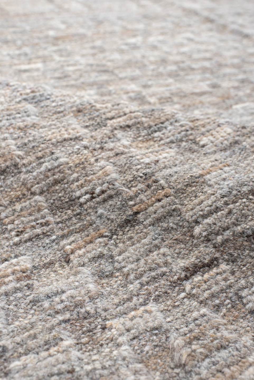 11' x 15' one-of-a-kind handmade vintage Tulu oversize rug. Color palette: ivory, taupe, gray, beige, cream