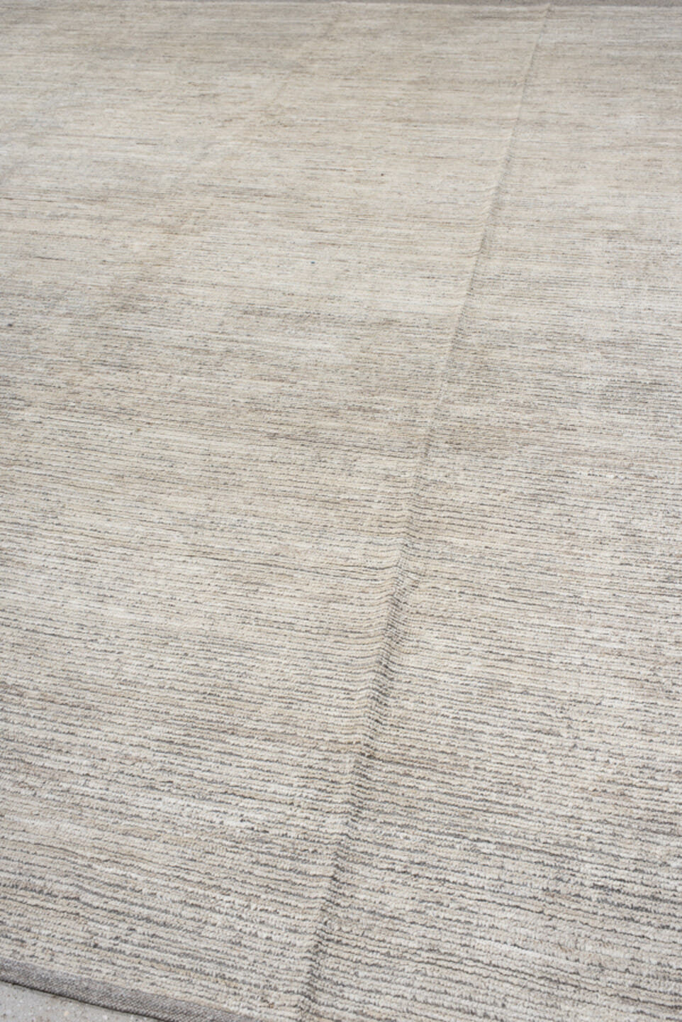 12' x 14' one-of-a-kind handmade vintage Tulu oversize rug. Color palette: ivory, taupe, gray, cream, beige