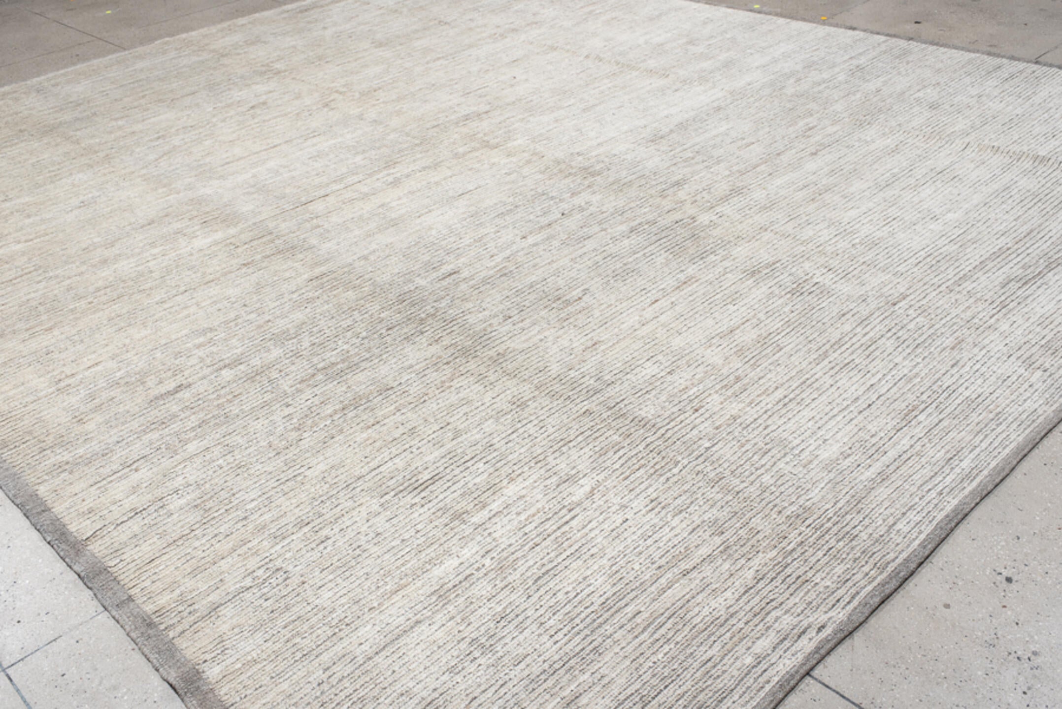 12' x 14' one-of-a-kind handmade vintage Tulu oversize rug. Color palette: ivory, taupe, gray, cream, beige