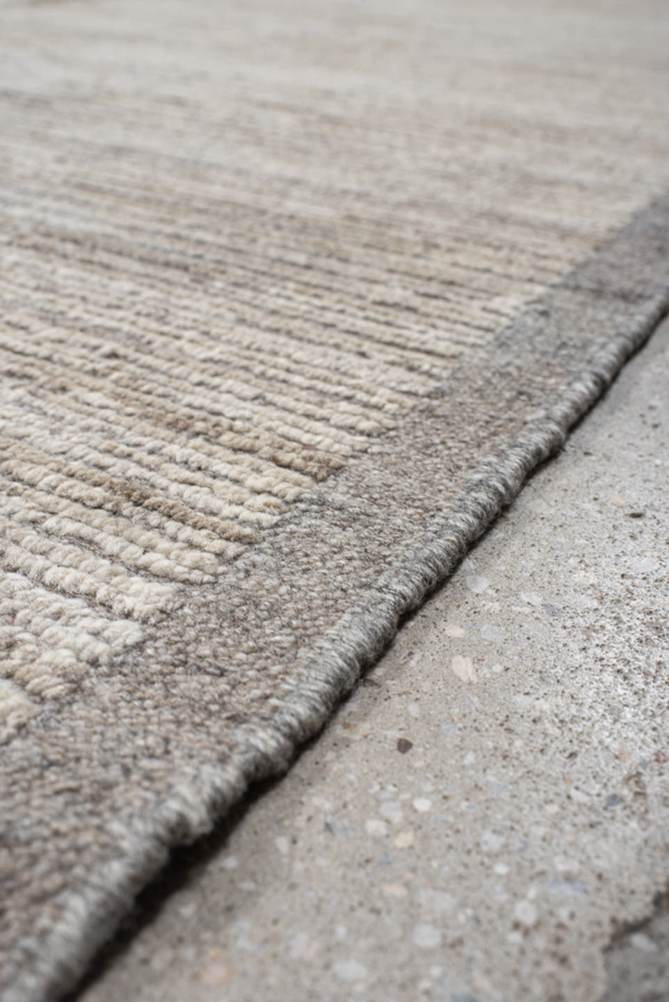 12' x 14' one-of-a-kind handmade vintage Tulu oversize rug. Color palette: ivory, taupe, gray, cream, beige