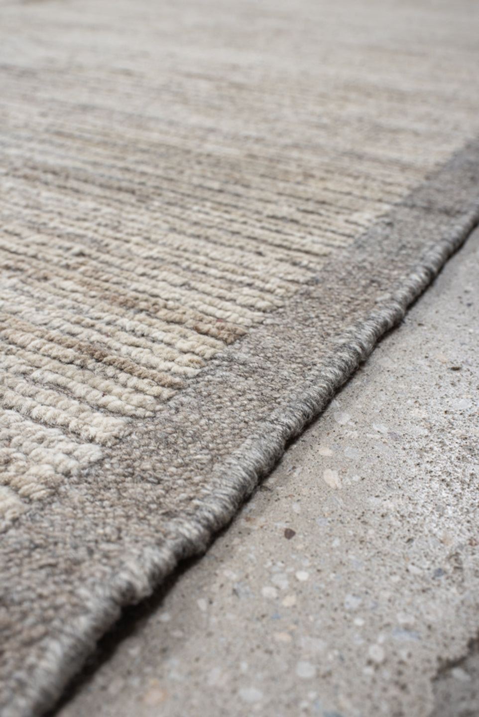 12' x 14' one-of-a-kind handmade vintage Tulu oversize rug. Color palette: ivory, taupe, gray, cream, beige