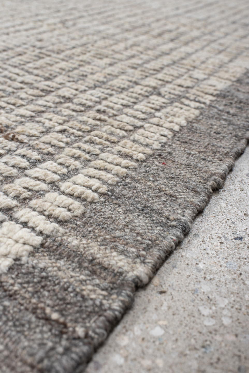 12' x 14' one-of-a-kind handmade vintage Tulu oversize rug. Color palette: ivory, taupe, gray, cream, beige