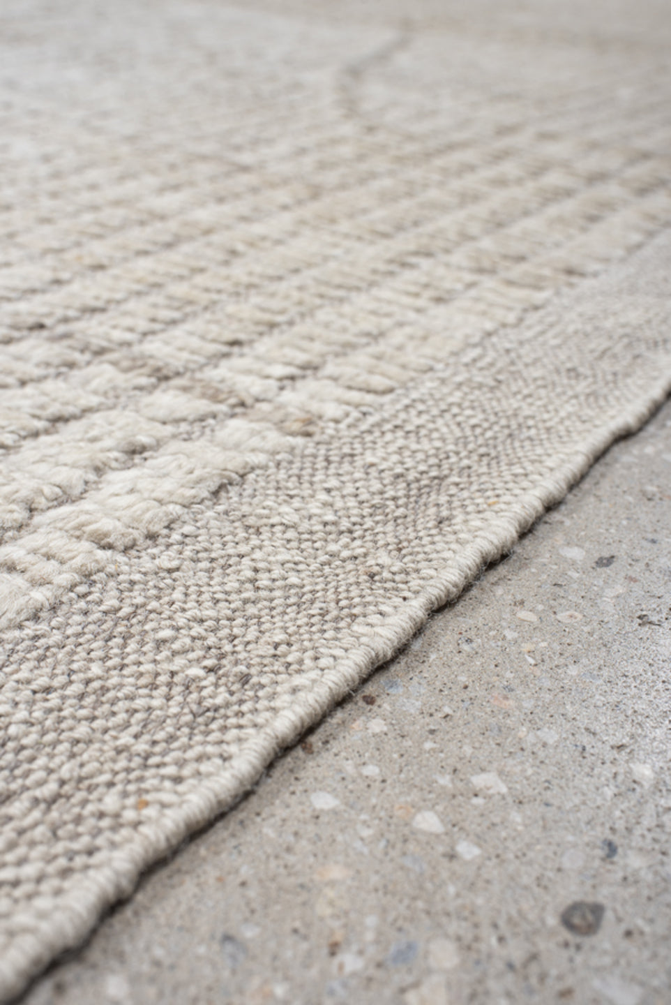 12' x 14' one-of-a-kind handmade vintage Tulu oversize rug. Color palette: gainsboro, gray, light gray, linen, off-white