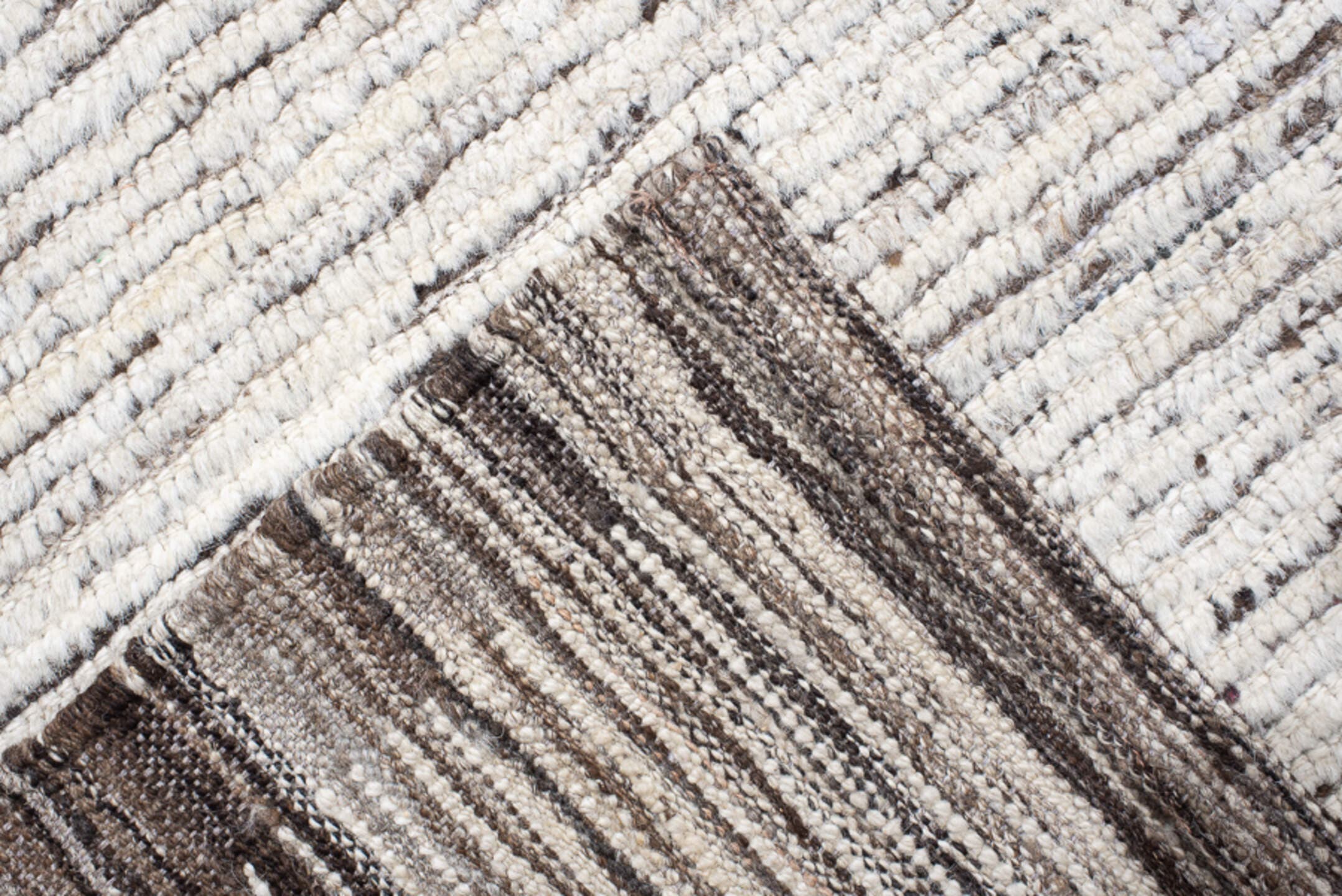 12' x 14' one-of-a-kind handmade vintage Tulu oversize rug. Color palette: ivory, charcoal, taupe, cream, gray, black, beige