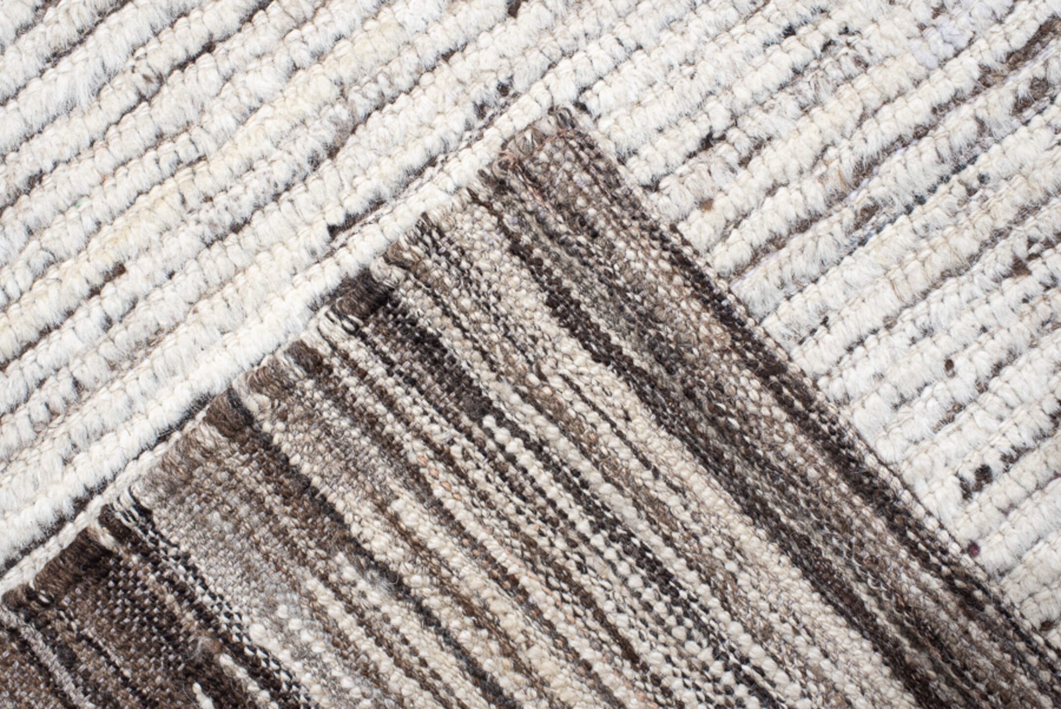 12' x 14' one-of-a-kind handmade vintage Tulu oversize rug. Color palette: ivory, charcoal, taupe, cream, gray, black, beige