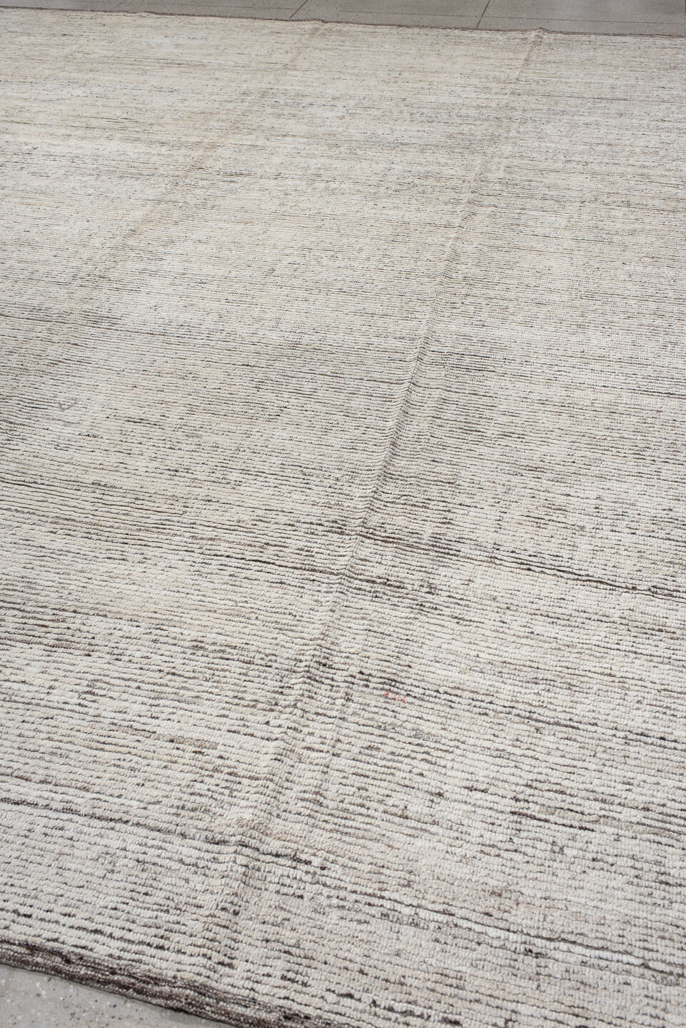 12' x 14' one-of-a-kind handmade vintage Tulu oversize rug. Color palette: ivory, taupe, brown, charcoal, beige, gray, black