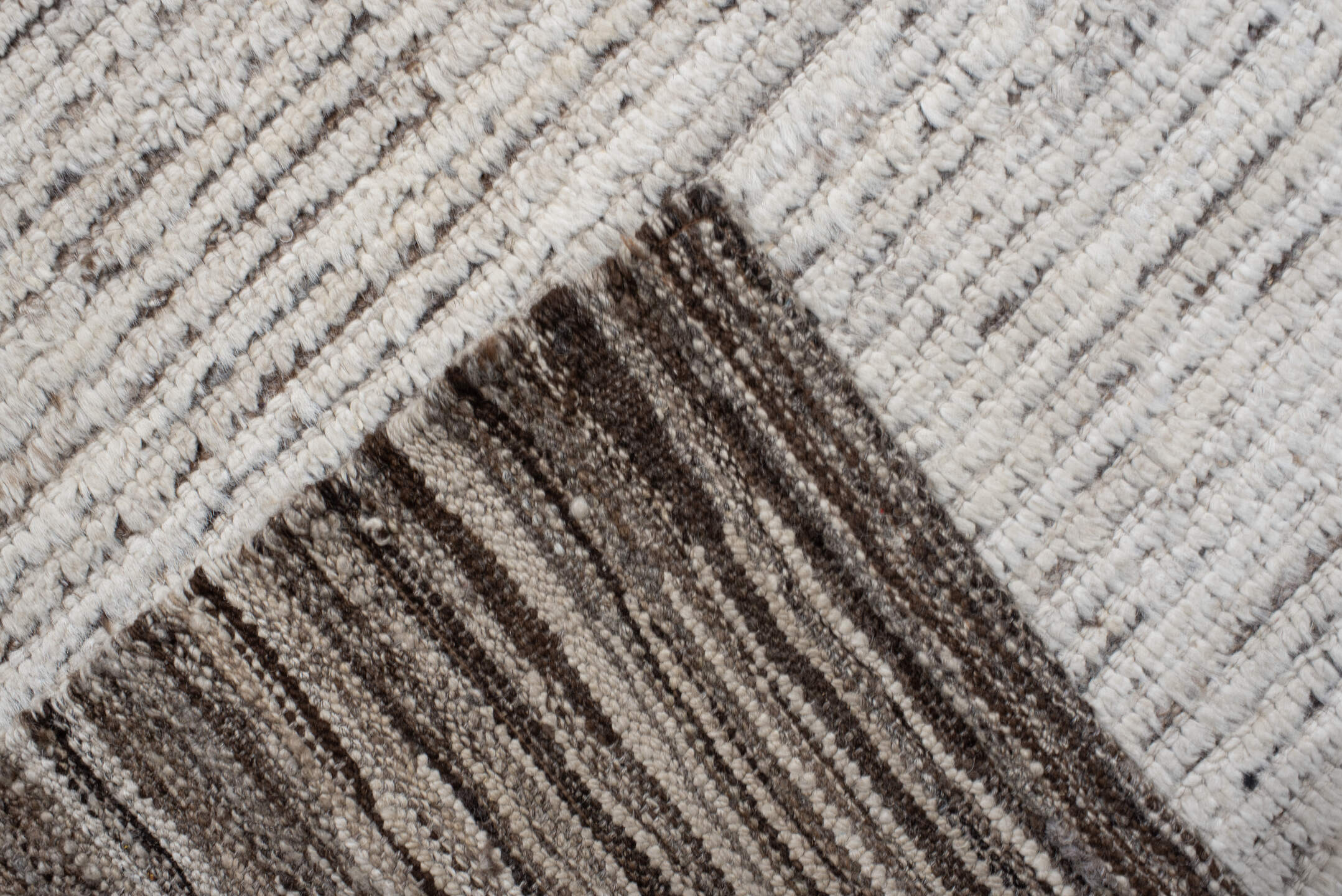 12' x 14' one-of-a-kind handmade vintage Tulu oversize rug. Color palette: ivory, taupe, brown, charcoal, beige, gray, black