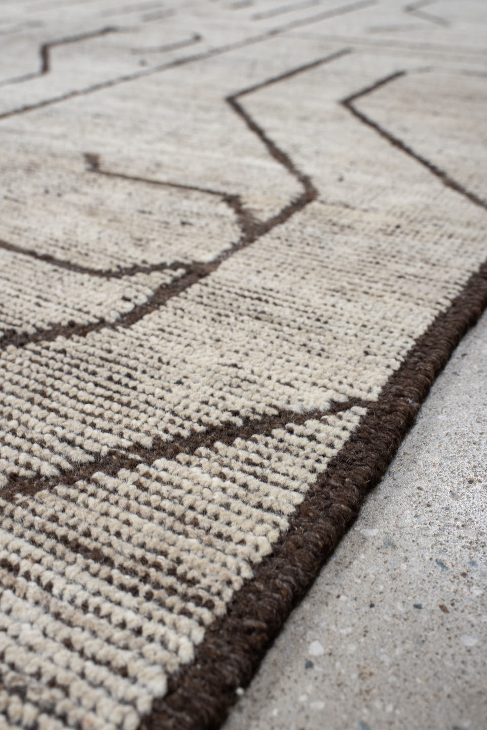 11' x 14' one-of-a-kind handmade vintage Tulu oversize rug. Color palette: ivory, brown, taupe, charcoal, beige, gray, black