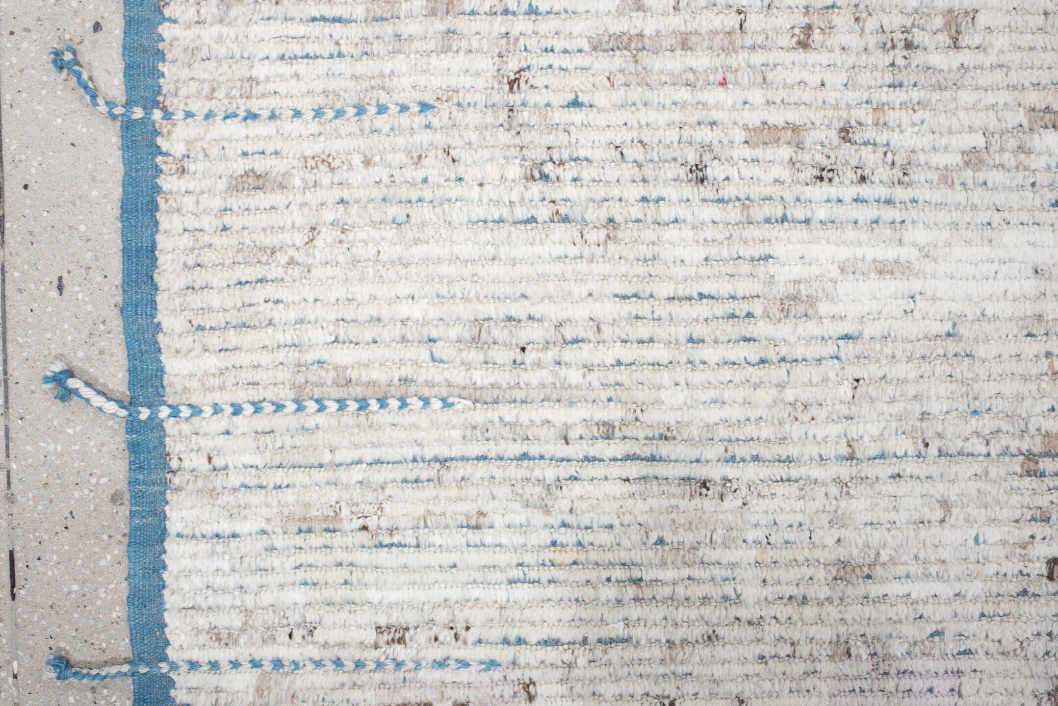 13' x 14' one-of-a-kind handmade vintage Tulu oversize rug. Color palette: ivory, slate, taupe, pale lavender, charcoal