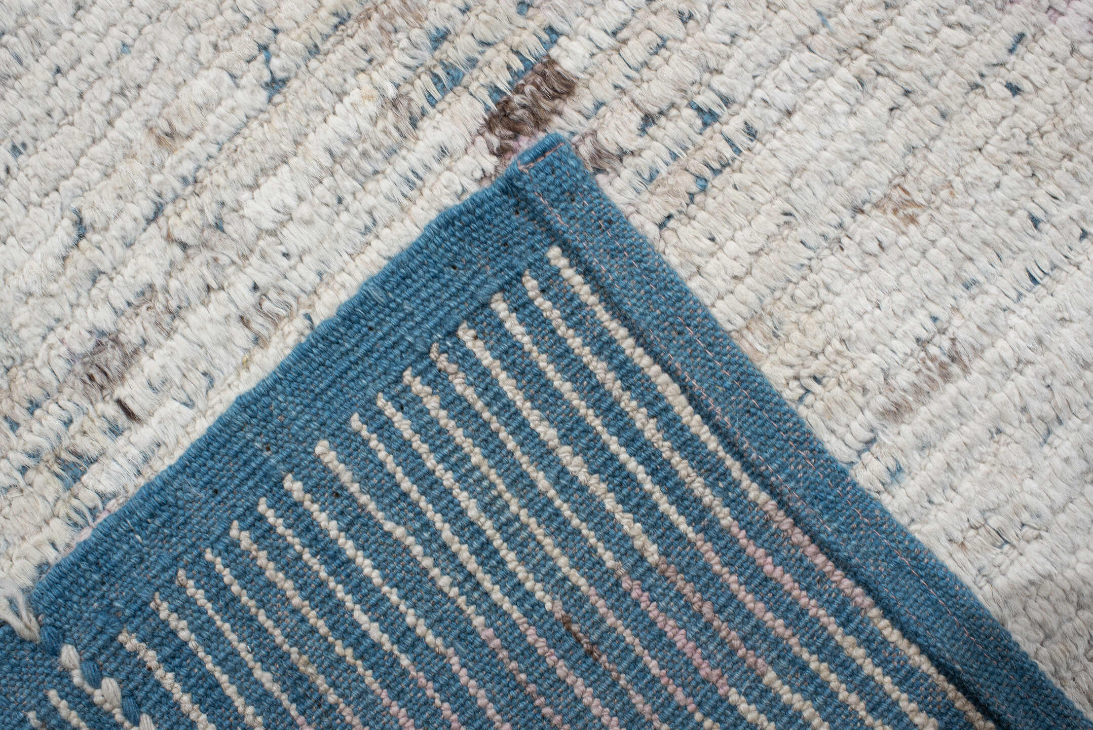 13' x 14' one-of-a-kind handmade vintage Tulu oversize rug. Color palette: ivory, slate, taupe, pale lavender, charcoal