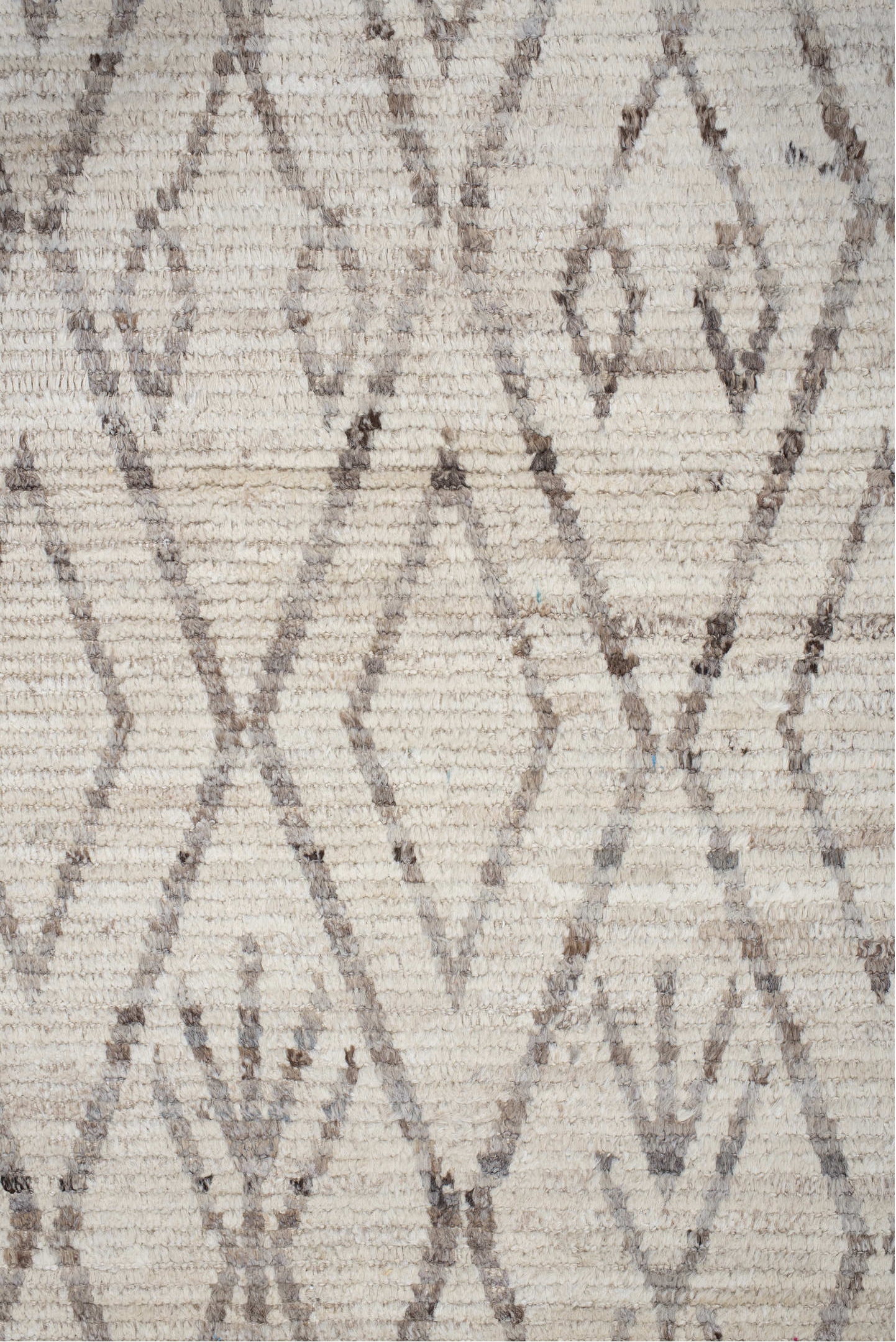 3' x 12' one-of-a-kind handmade vintage Tulu runner rug. Color palette: ivory, taupe, beige, greige, gray