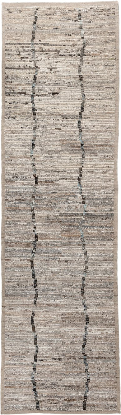 3' x 13' one-of-a-kind handmade vintage Tulu runner rug. Color palette: ivory, taupe, beige, charcoal, gray, pale_blue