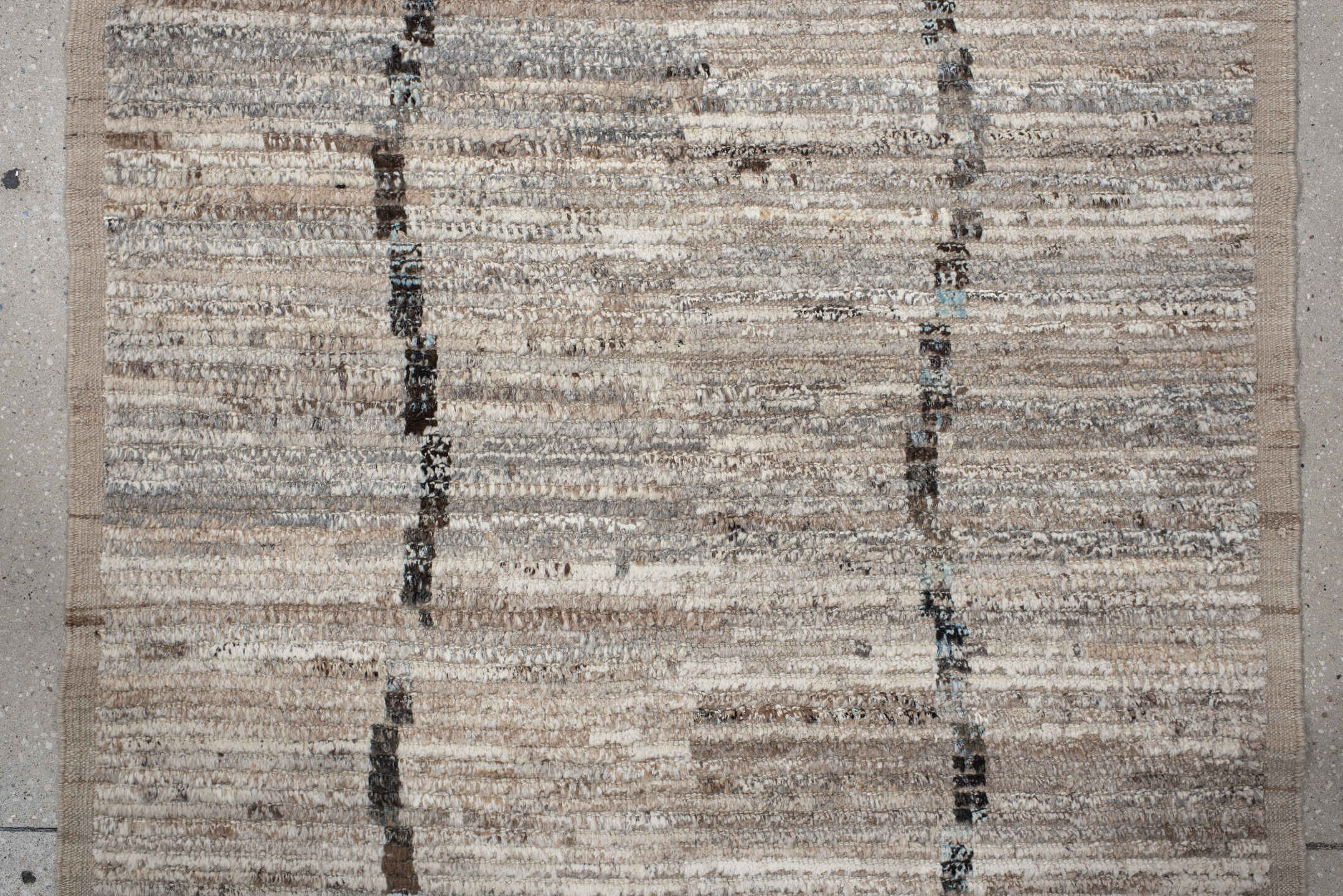 3' x 13' one-of-a-kind handmade vintage Tulu runner rug. Color palette: ivory, taupe, beige, charcoal, gray, pale_blue