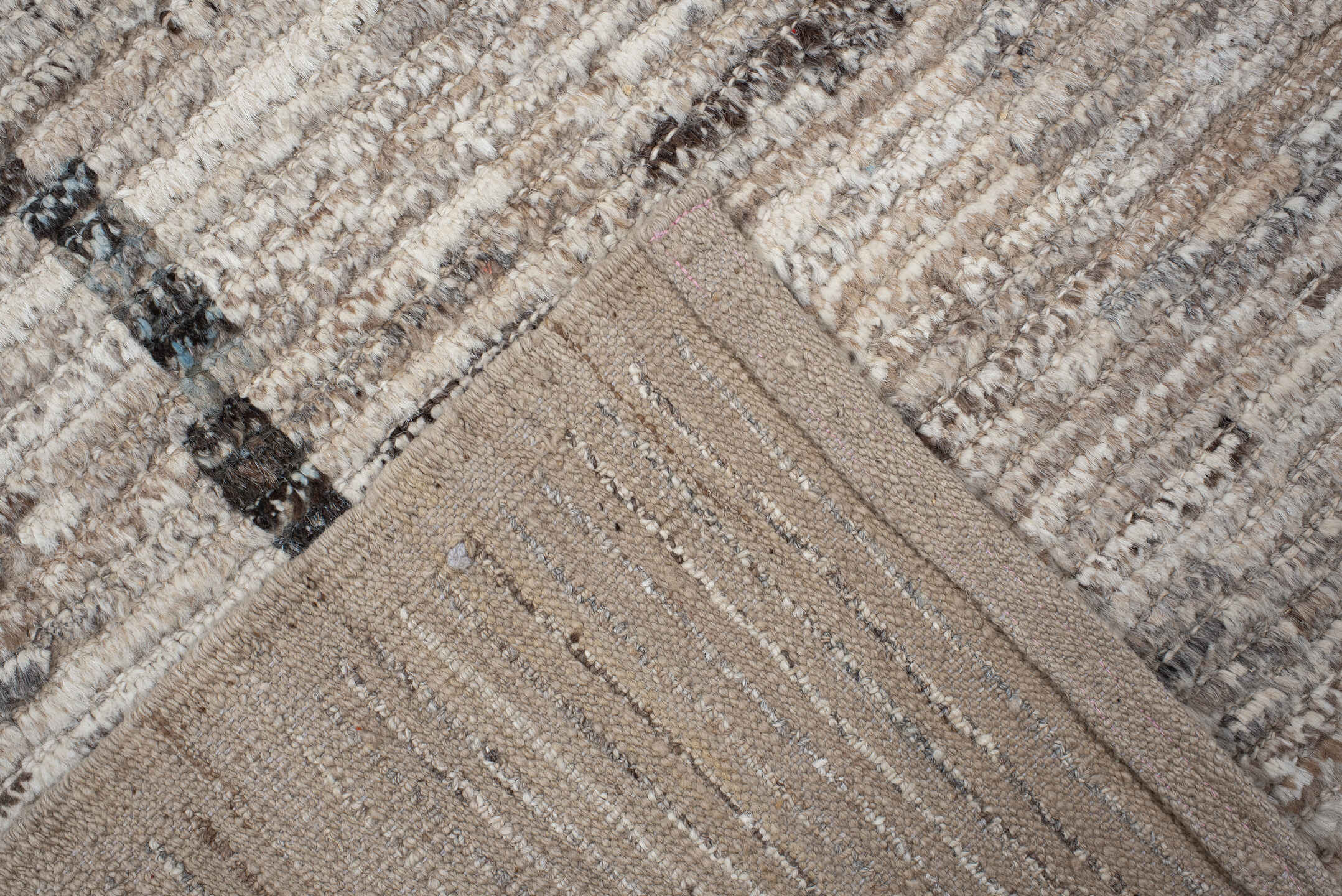3' x 13' one-of-a-kind handmade vintage Tulu runner rug. Color palette: ivory, taupe, beige, charcoal, gray, pale_blue
