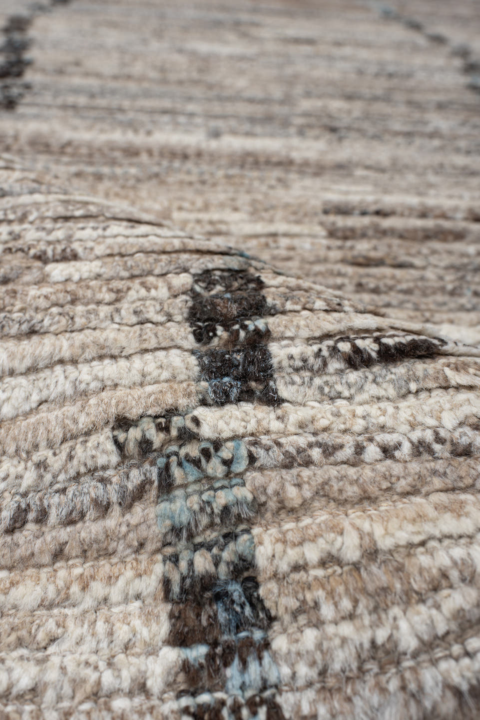 3' x 13' one-of-a-kind handmade vintage Tulu runner rug. Color palette: ivory, taupe, beige, charcoal, gray, pale_blue