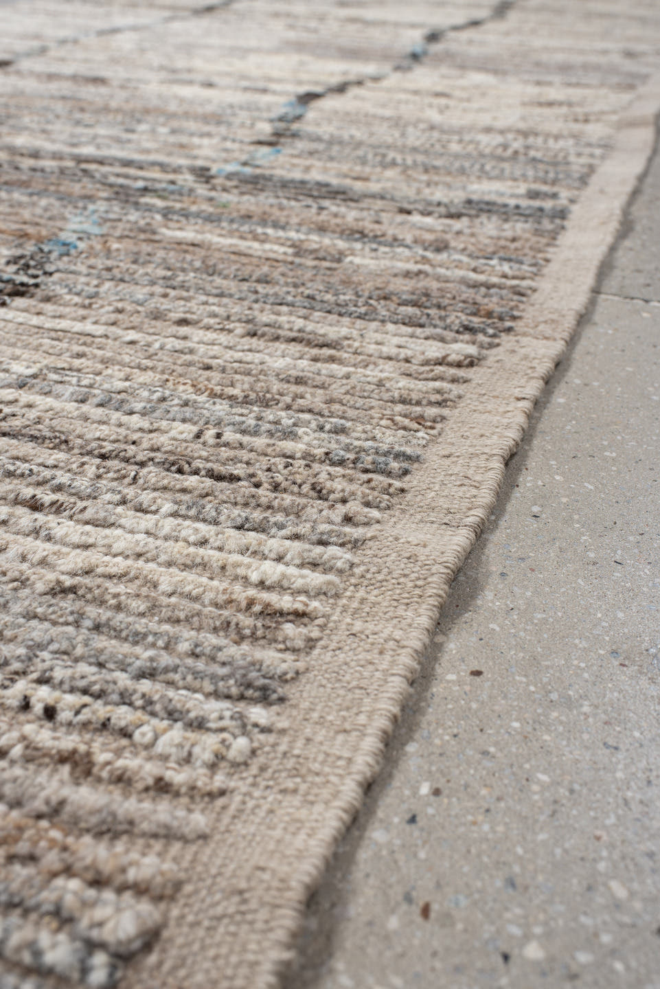 3' x 13' one-of-a-kind handmade vintage Tulu runner rug. Color palette: ivory, taupe, beige, charcoal, gray, pale_blue