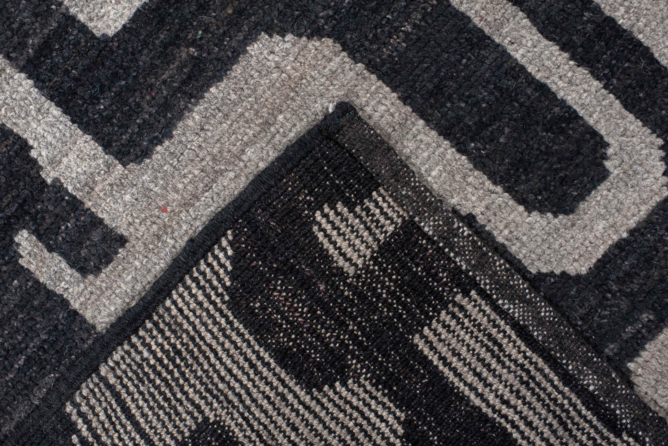 3' x 10' one-of-a-kind handmade vintage Tulu runner rug. Color palette: gray, charcoal, ivory, taupe, black, beige