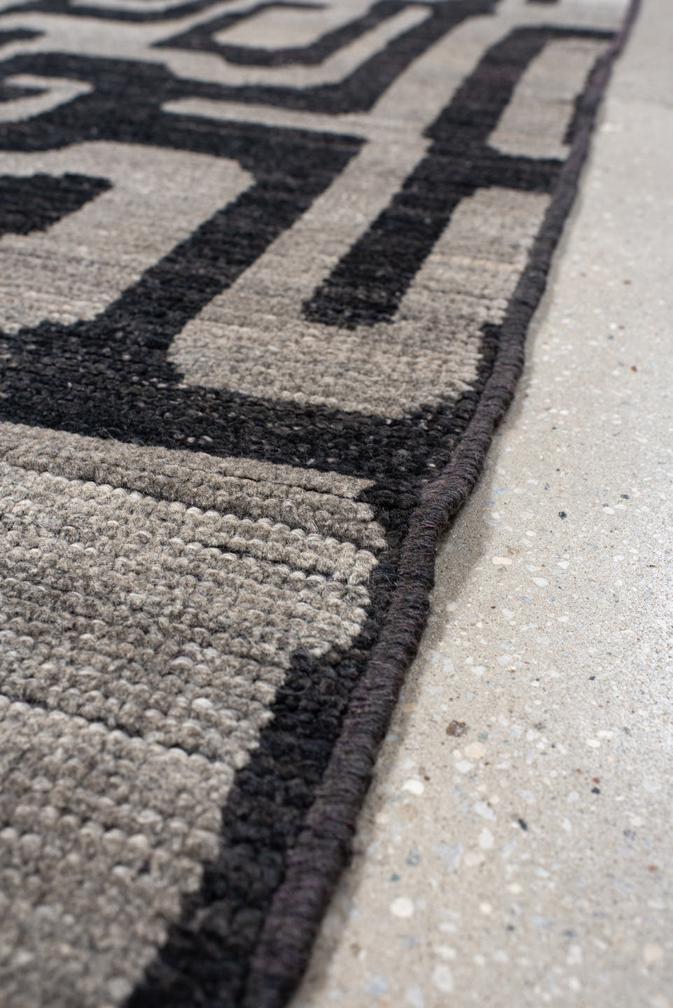 3' x 10' one-of-a-kind handmade vintage Tulu runner rug. Color palette: gray, charcoal, ivory, taupe, black, beige