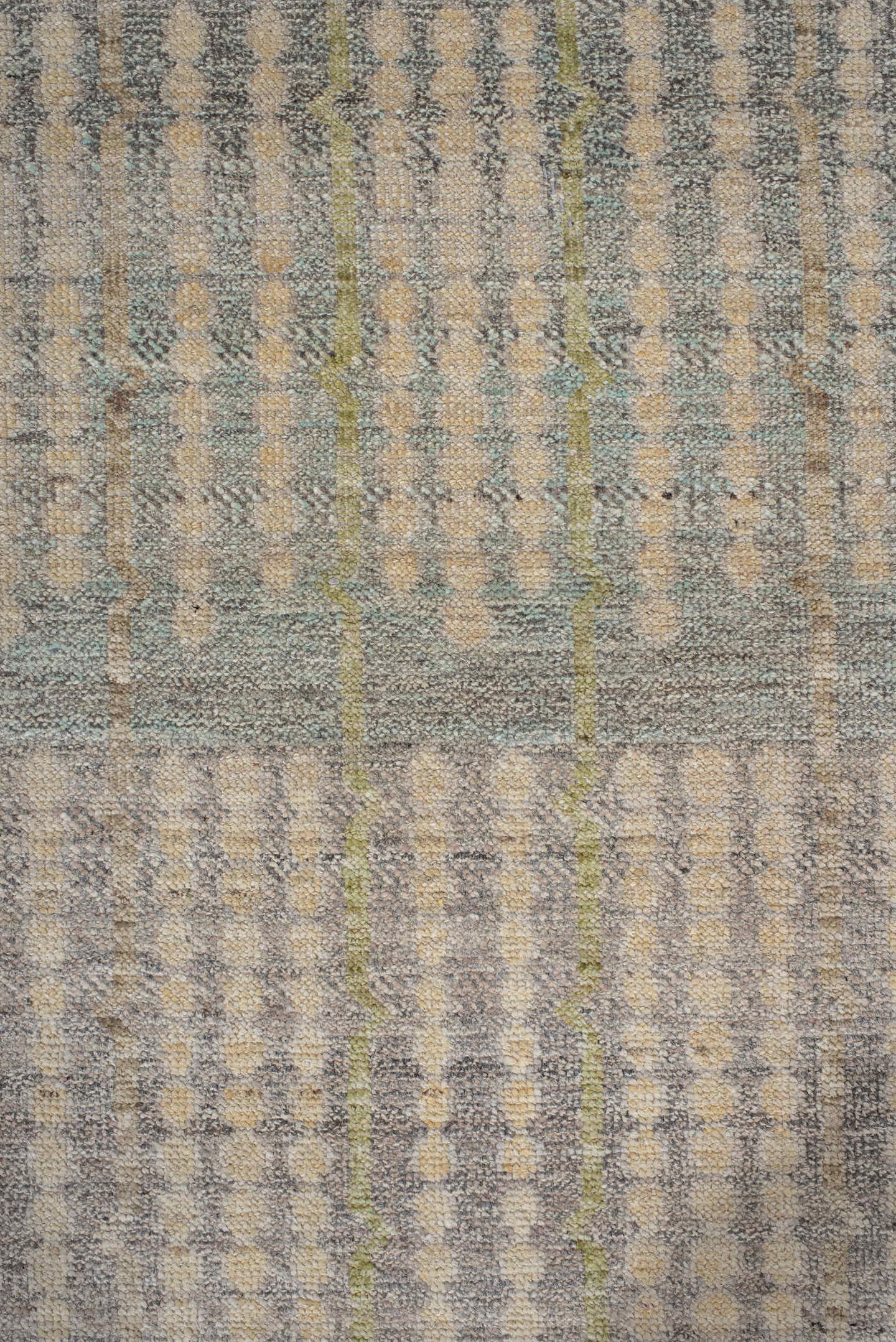 3' x 13' one-of-a-kind handmade vintage Tulu runner rug. Color palette: ivory, gray, taupe, camel, pale blue, charcoal, tan