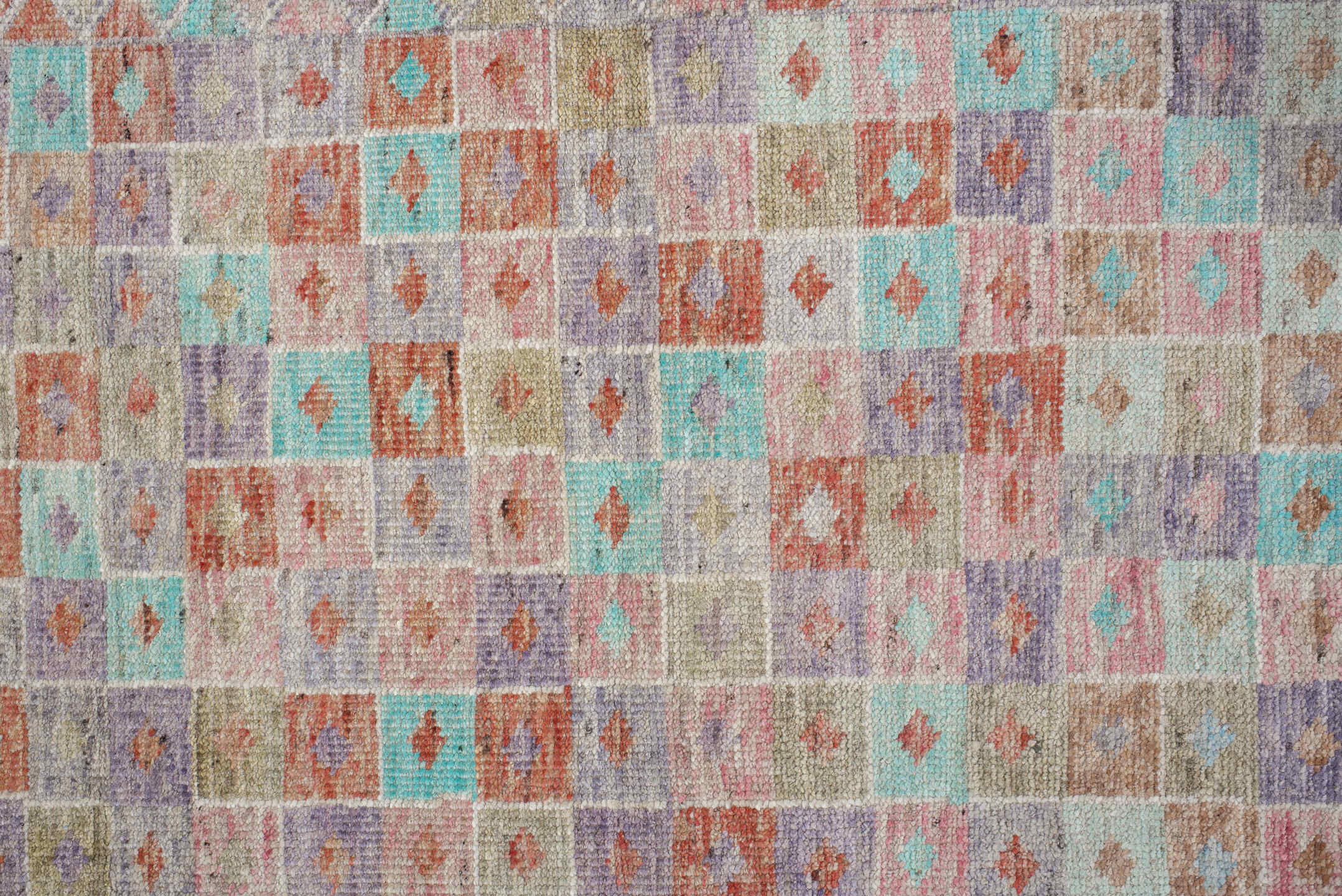 2' x 13' one-of-a-kind handmade vintage Tulu runner rug. Color palette: blue, brown, gainsboro, gray, light blue, light gray