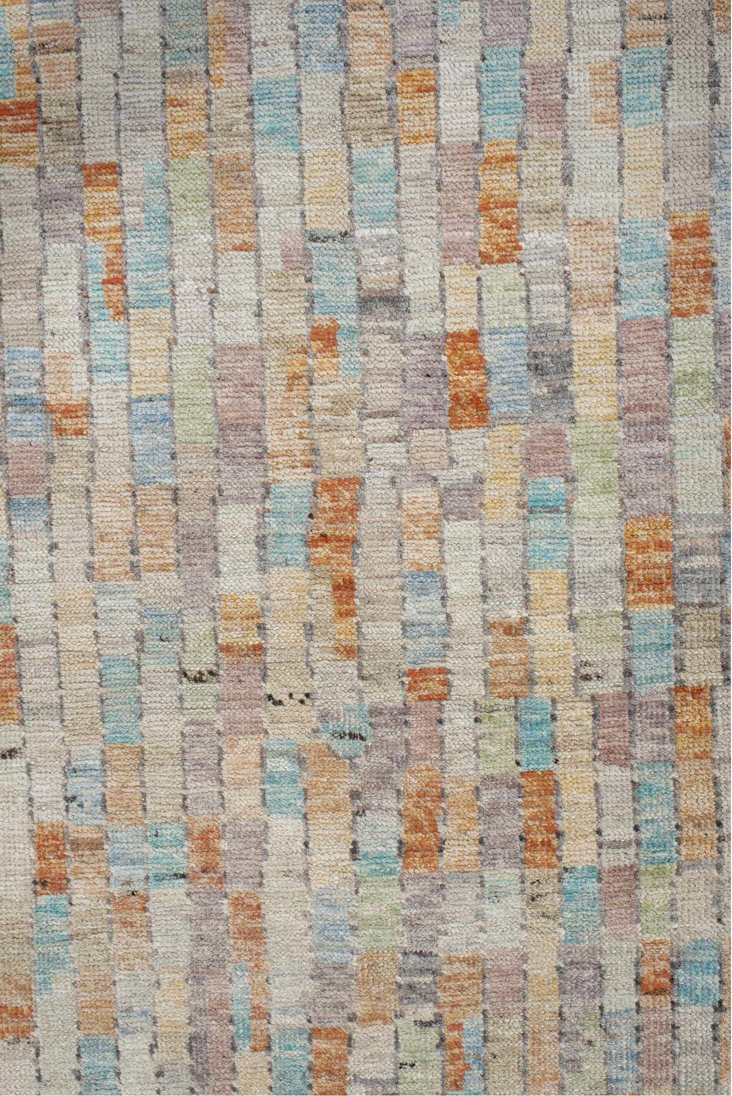 3' x 13' one-of-a-kind handmade vintage Tulu runner rug. Color palette: ivory, taupe, sky_blue, apricot, sage, gray, beige
