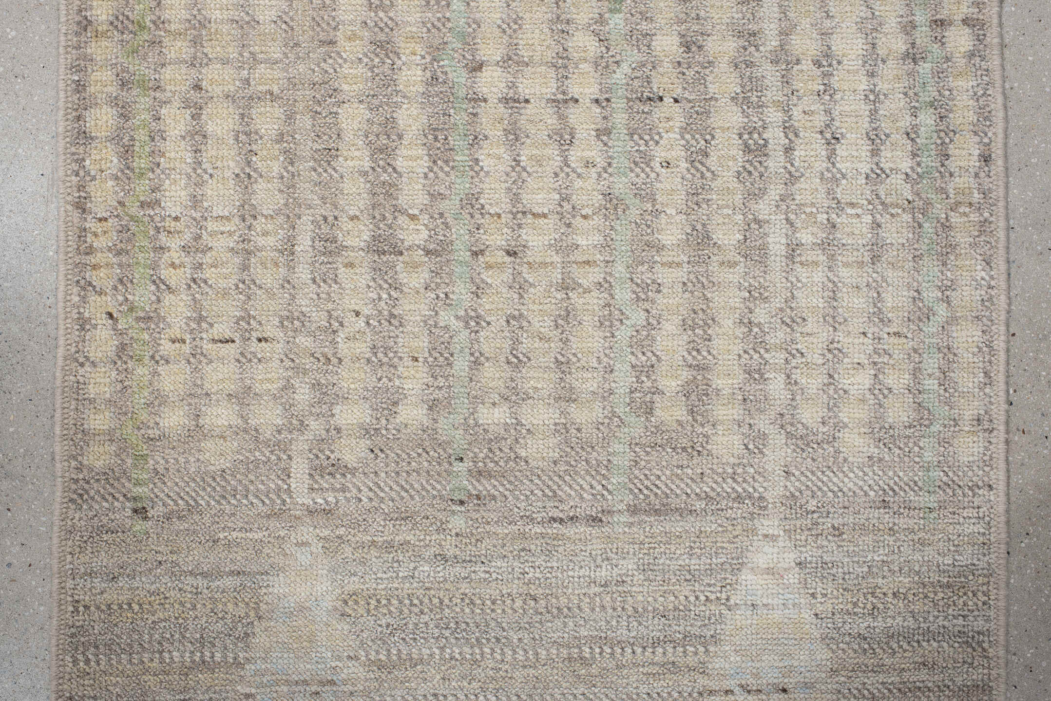 3' x 13' one-of-a-kind handmade vintage Tulu runner rug. Color palette: antiquewhite, brown, dark gray, gray, light gray