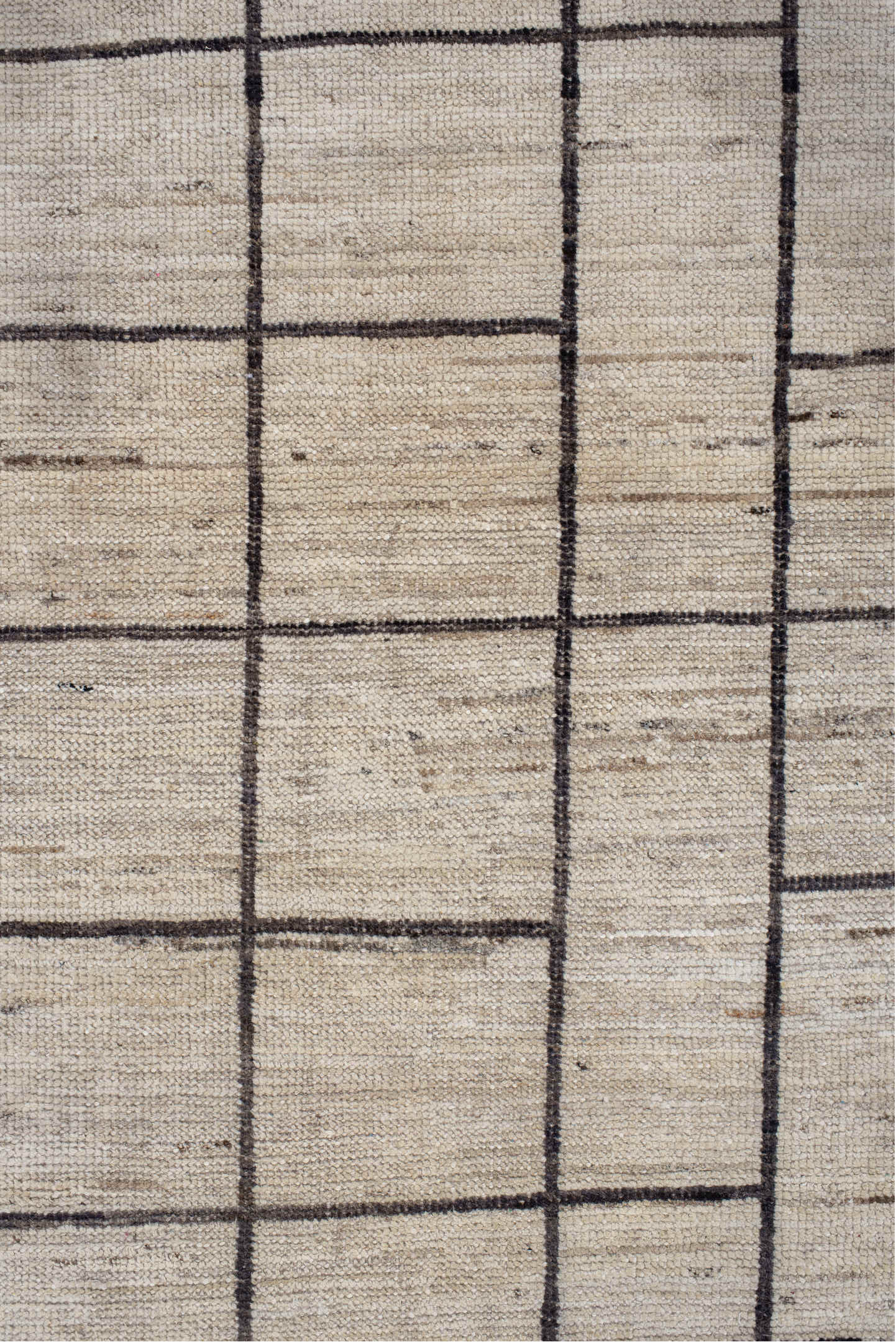 4' x 13' one-of-a-kind handmade vintage Tulu runner rug. Color palette: ivory, charcoal, taupe, cream, gray, black, beige