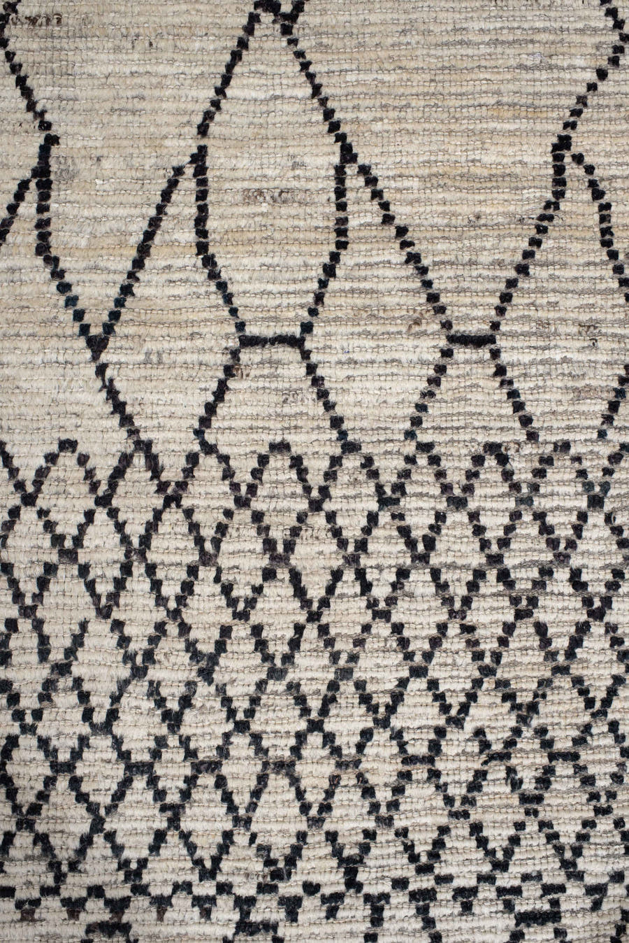 3' x 13' one-of-a-kind handmade vintage Tulu runner rug. Color palette: ivory, black, taupe, charcoal, beige, gray