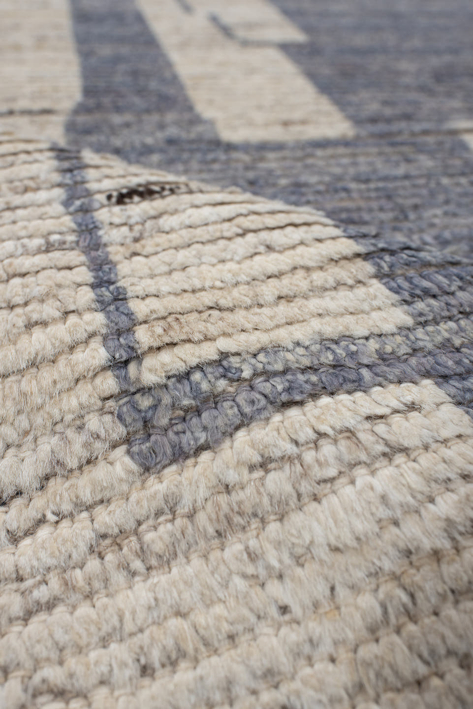 3' x 12' one-of-a-kind handmade vintage Tulu runner rug. Color palette: ivory, slate, taupe, camel, charcoal, gray, beige