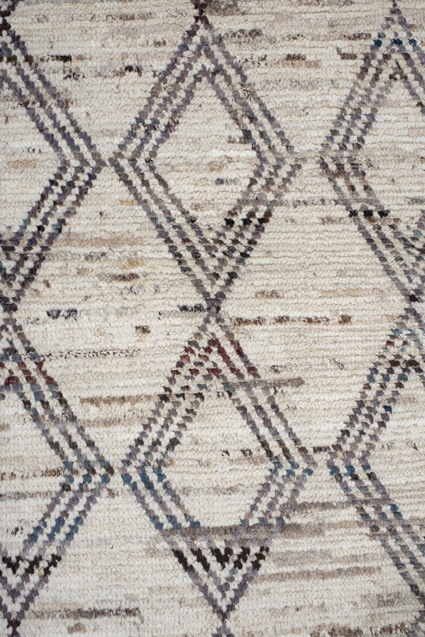3' x 13' one-of-a-kind handmade vintage Tulu runner rug. Color palette: ivory, charcoal, taupe, beige, gray, black