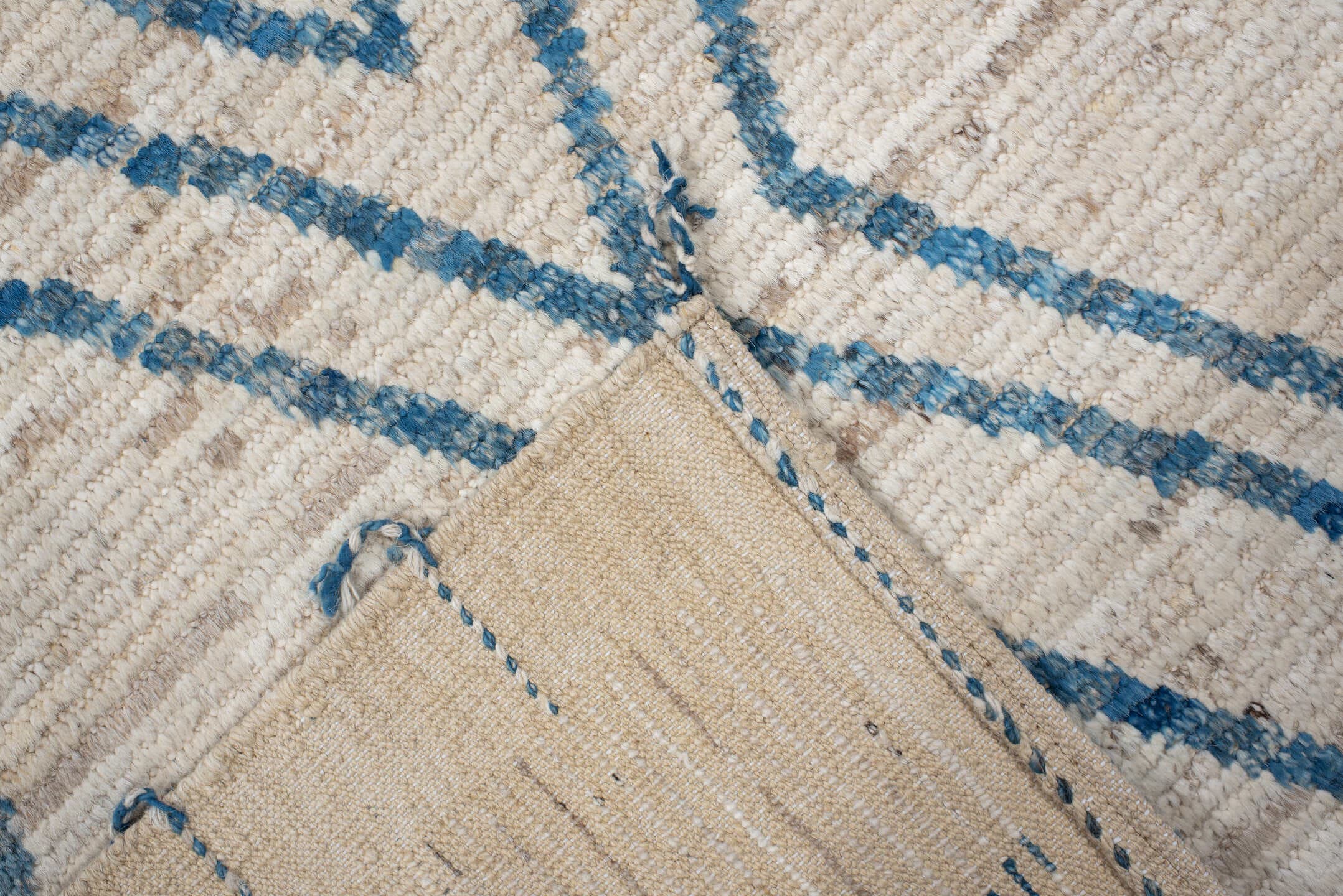 3' x 13' one-of-a-kind handmade vintage Tulu runner rug. Color palette: ivory, sky blue, cream, beige, light blue