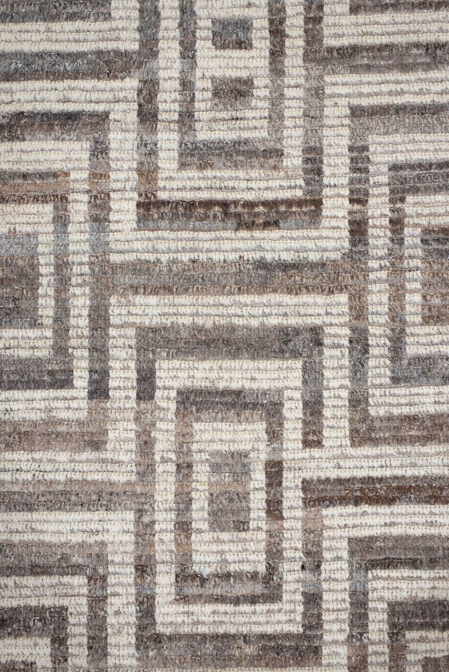 3' x 13' one-of-a-kind handmade vintage Tulu runner rug. Color palette: ivory, taupe, brown, charcoal, greige, beige, gray