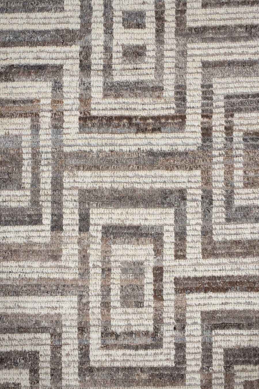 3' x 13' one-of-a-kind handmade vintage Tulu runner rug. Color palette: ivory, taupe, brown, charcoal, greige, beige, gray