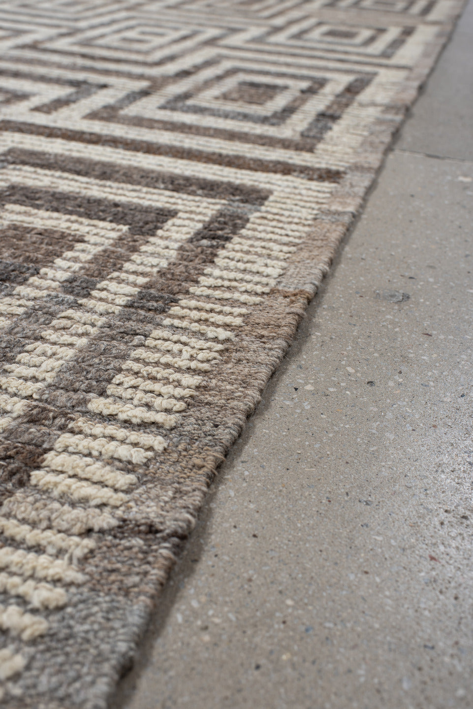 3' x 13' one-of-a-kind handmade vintage Tulu runner rug. Color palette: ivory, taupe, brown, charcoal, greige, beige, gray