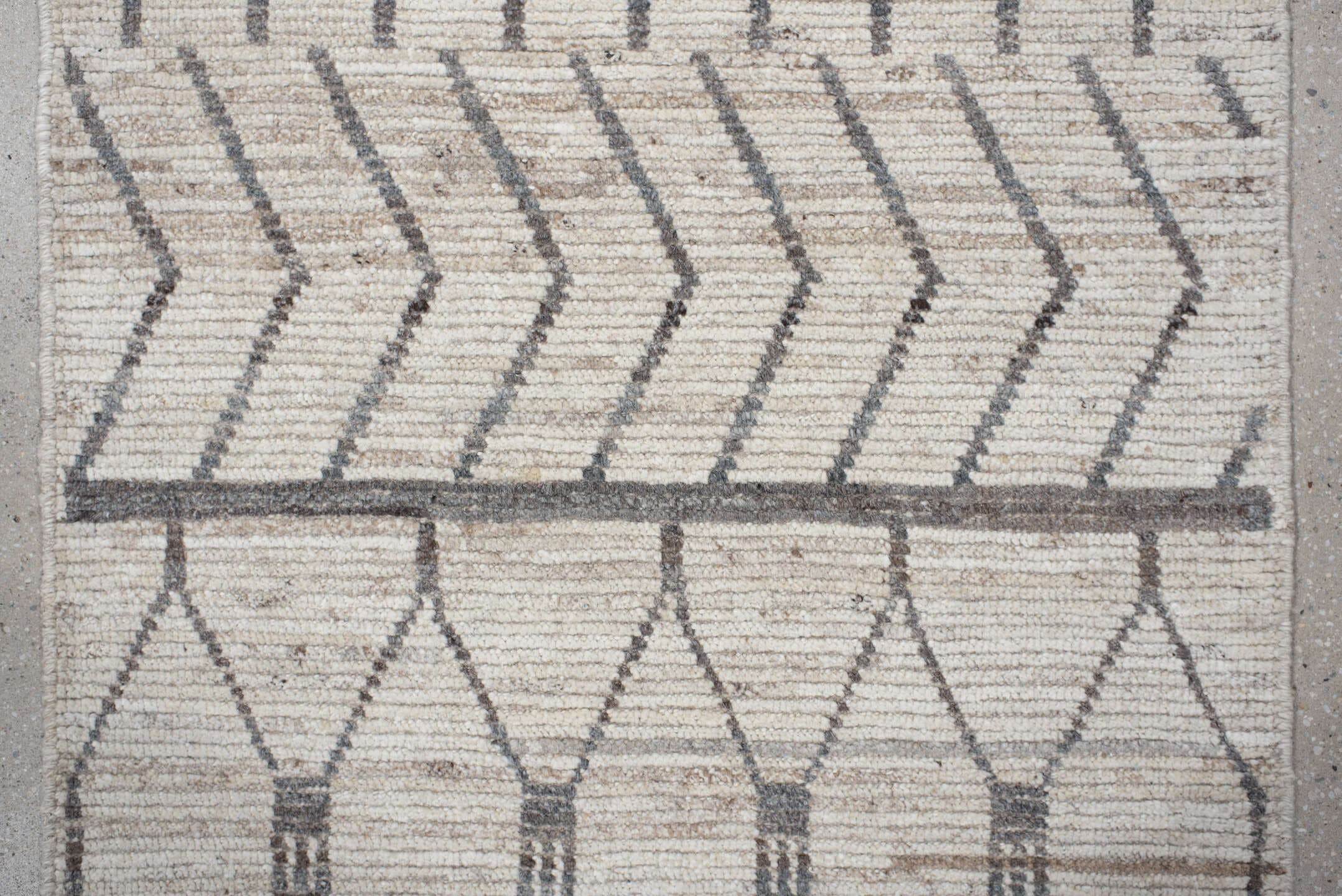 3' x 11' one-of-a-kind handmade vintage Tulu runner rug. Color palette: ivory, charcoal, taupe, cream, camel, gray, black