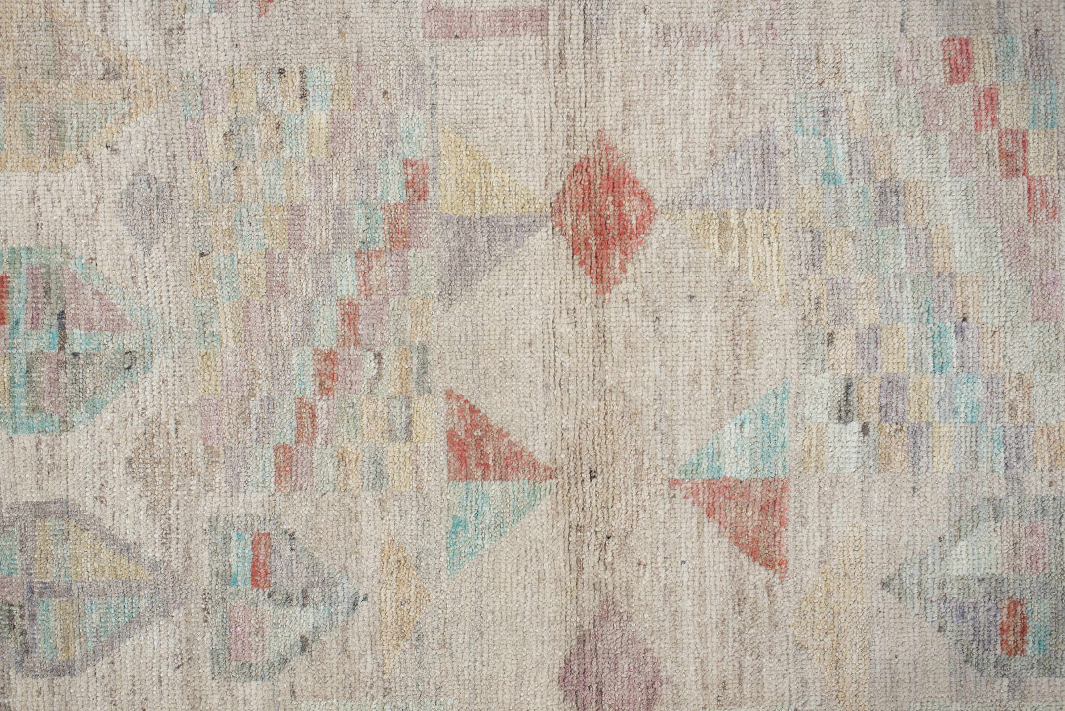 3' x 9' one-of-a-kind handmade vintage Tulu runner rug. Color palette: off-white, gray, light gray, pink, brown, silver