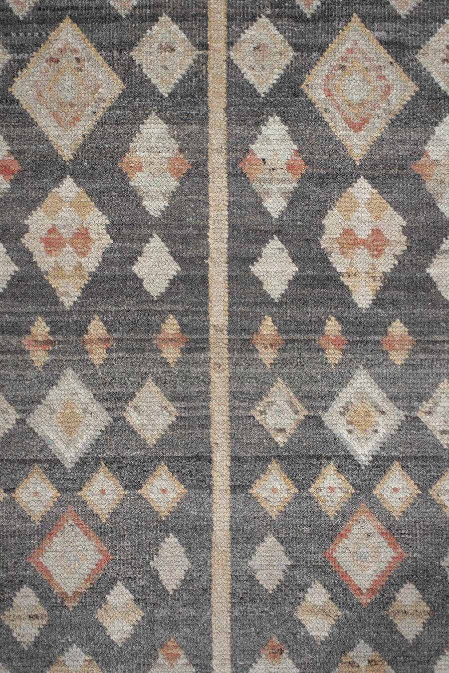 2' x 9' one-of-a-kind handmade vintage Tulu runner rug. Color palette: charcoal, ivory, camel, rust, cream, taupe, gray