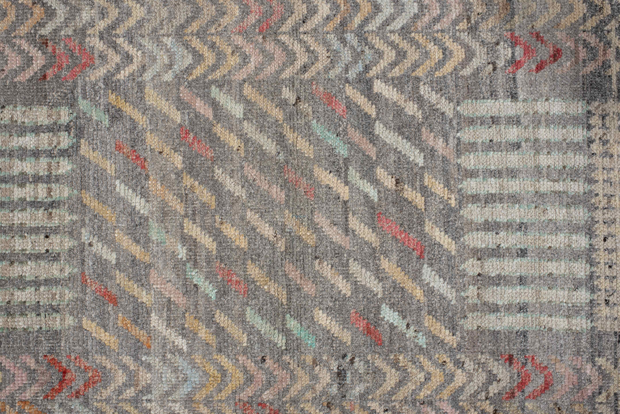 2' x 9' one-of-a-kind handmade vintage Tulu runner rug. Color palette: brown, burlywood, dark gray, gray, light gray