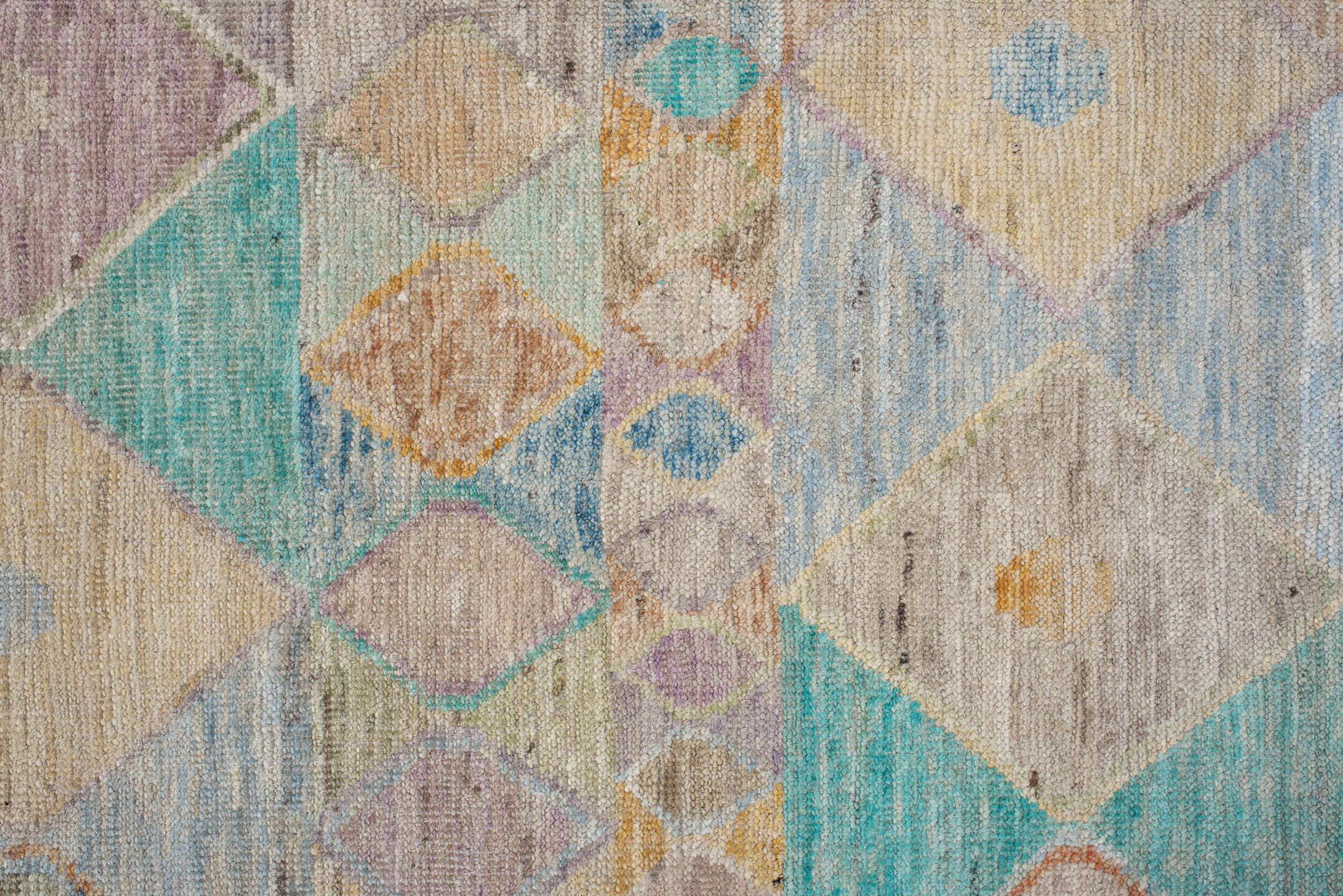 3' x 9' one-of-a-kind handmade vintage Tulu runner rug. Color palette: off-white, orange, brown, light gray, gray, blue