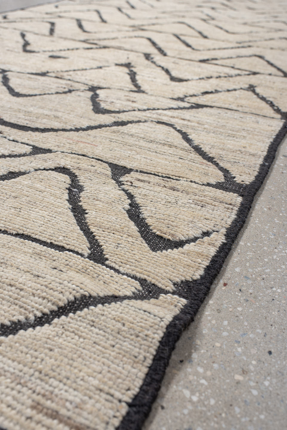 2' x 10' one-of-a-kind handmade vintage Tulu runner rug. Color palette: ivory, charcoal, taupe, gray, black, beige