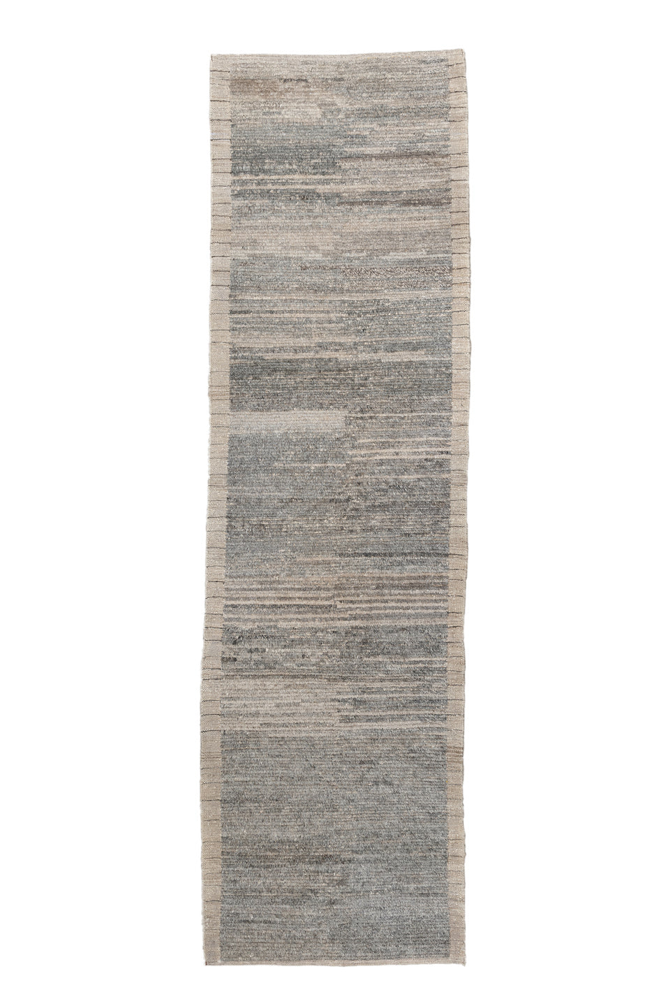 2' x 9' one-of-a-kind handmade vintage Kilim runner rug. Color palette: dark gray, gray, light gray, off-white, silver