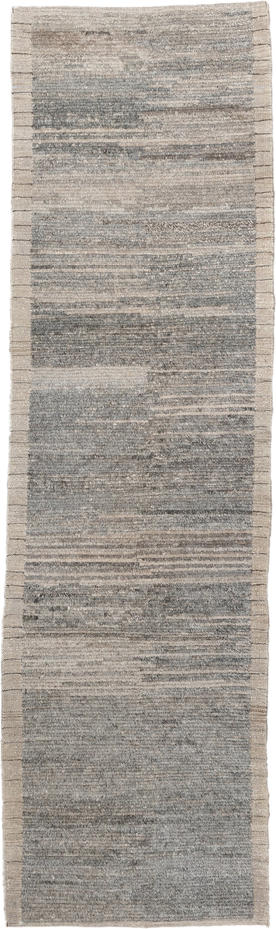 2' x 9' one-of-a-kind handmade vintage Kilim runner rug. Color palette: gray, taupe, ivory, charcoal, greige, beige, black