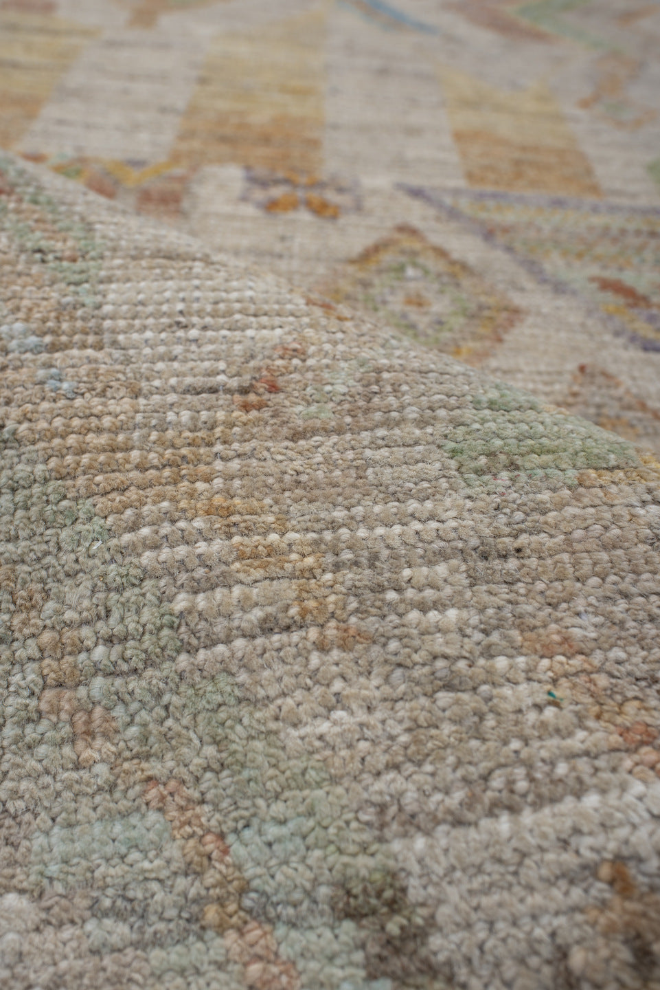 3' x 9' one-of-a-kind handmade vintage Kilim runner rug. Color palette: antiquewhite, blanched almond, blue, brown