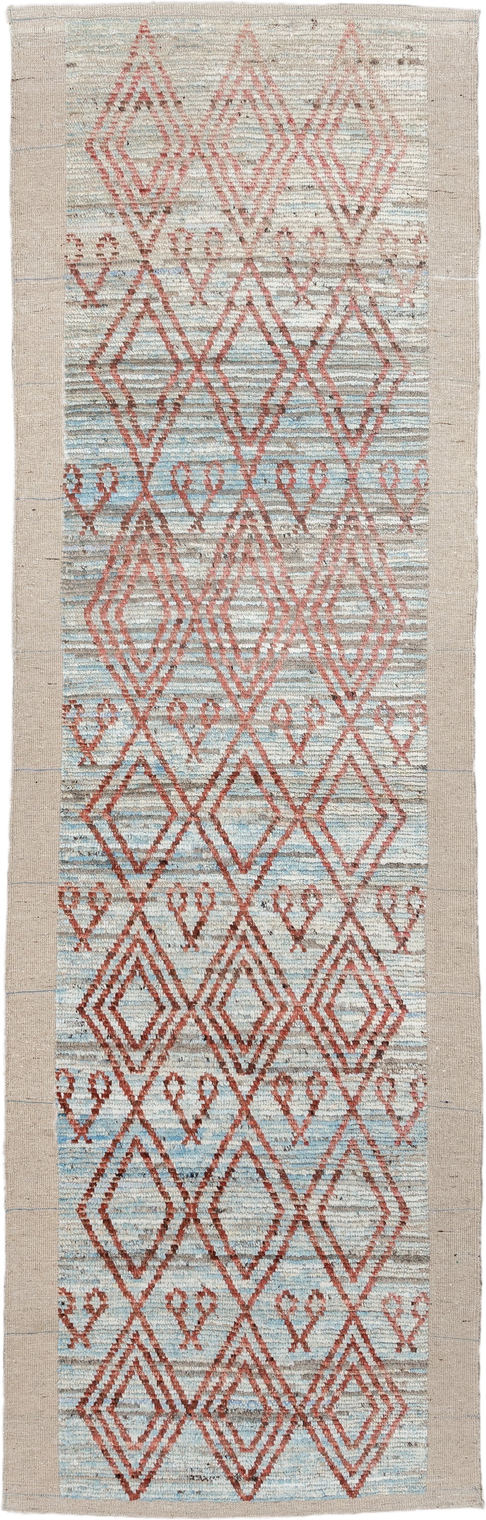 3' x 9' one-of-a-kind handmade vintage Kilim runner rug. Color palette: ivory, rust, pale_aqua, beige, taupe, terracotta