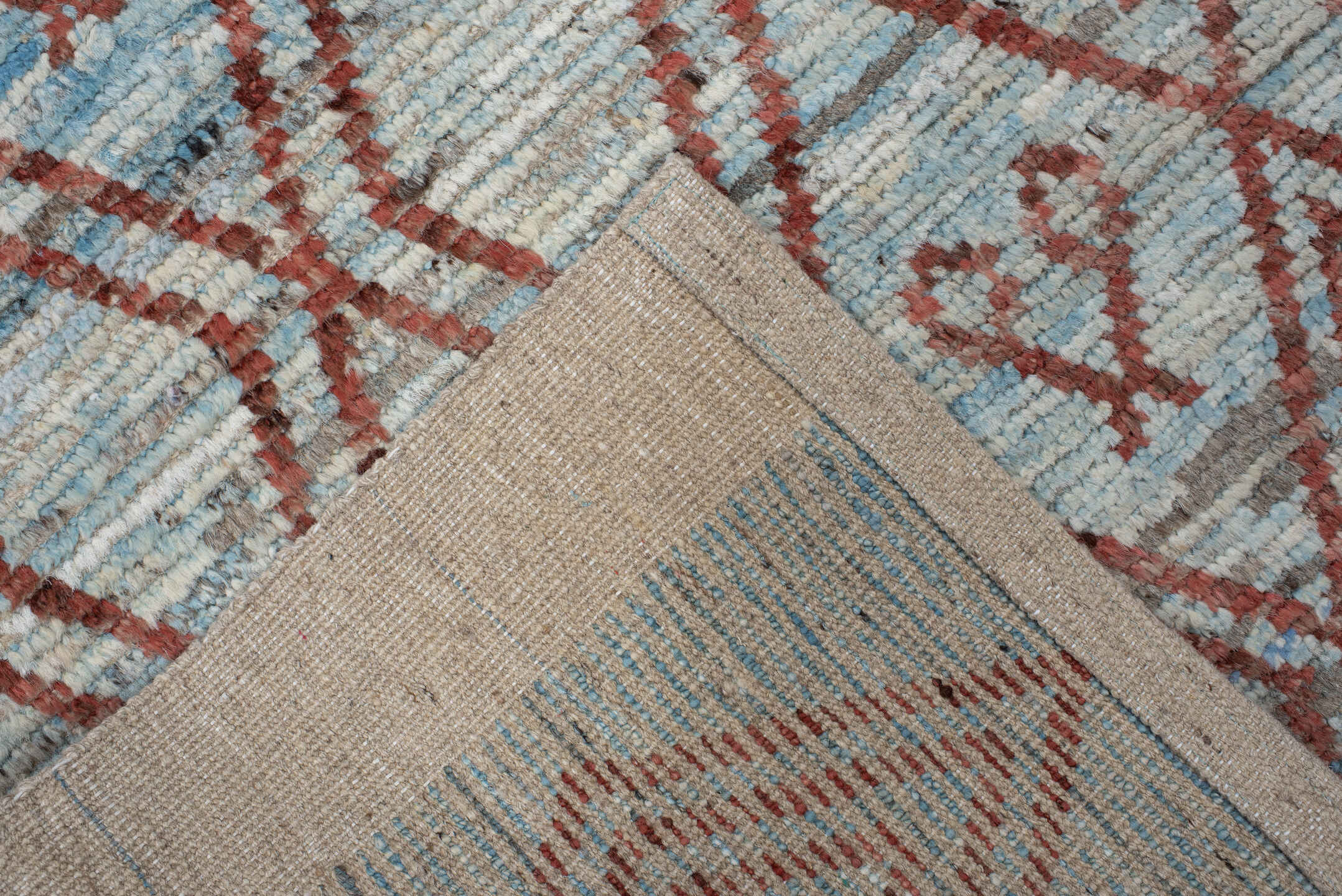 3' x 9' one-of-a-kind handmade vintage Kilim runner rug. Color palette: ivory, rust, pale_aqua, beige, taupe, terracotta