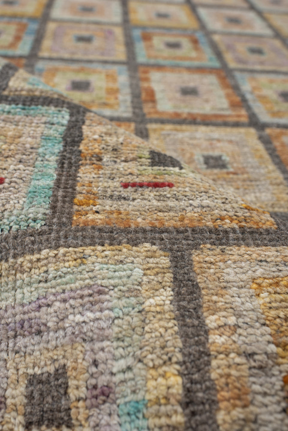 2' x 9' one-of-a-kind handmade vintage Kilim runner rug. Color palette: ivory, charcoal, taupe, sky blue, saffron, coral