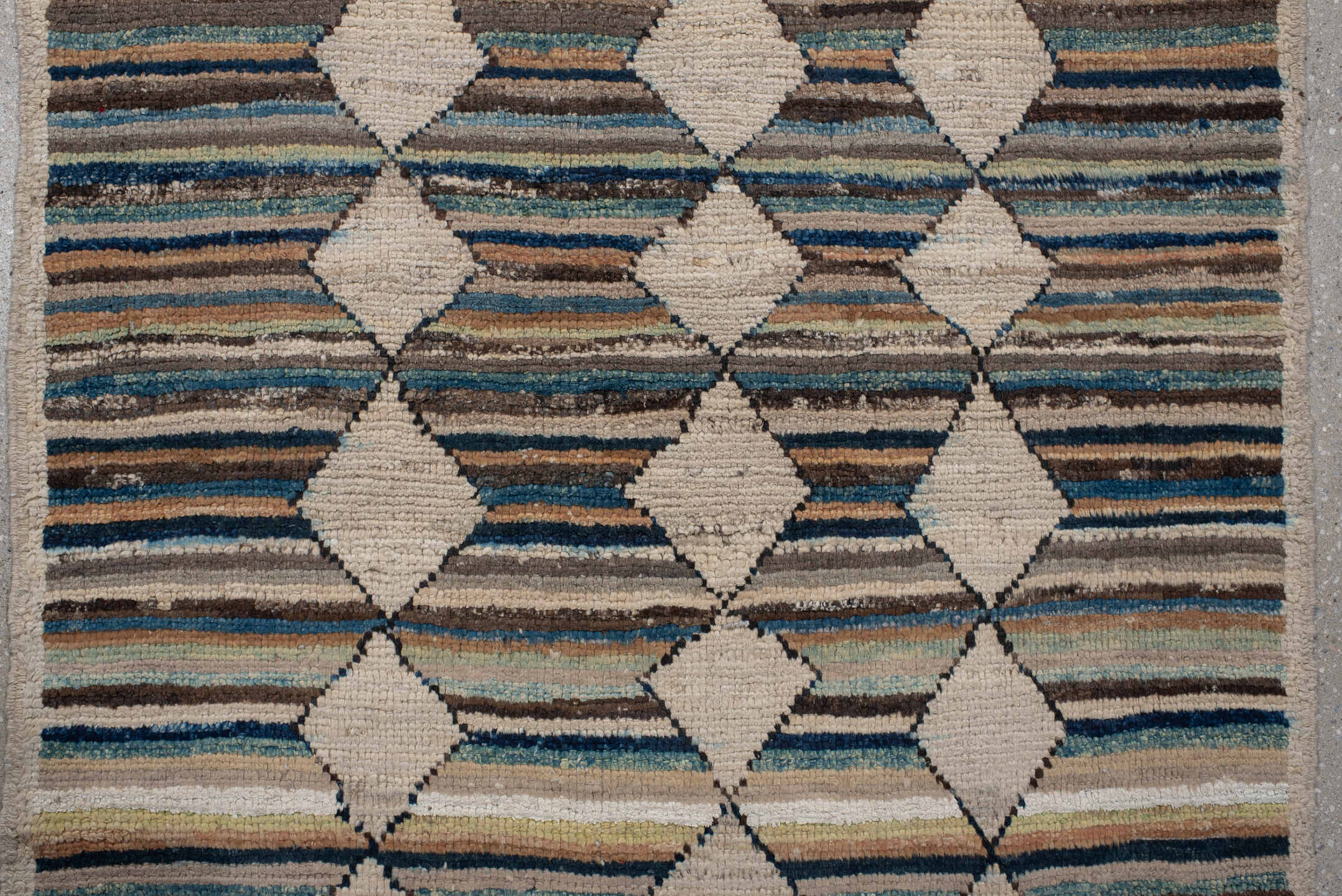 2' x 9' one-of-a-kind handmade vintage Kilim runner rug. Color palette: ivory, brown, blue, camel, charcoal, rust, taupe