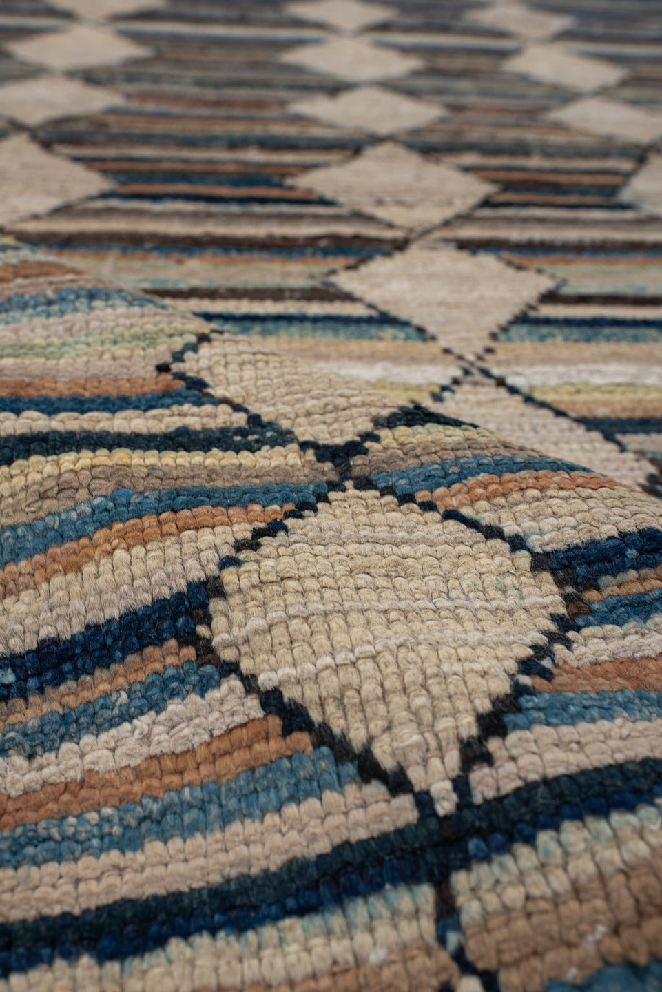 2' x 9' one-of-a-kind handmade vintage Kilim runner rug. Color palette: ivory, brown, blue, camel, charcoal, rust, taupe