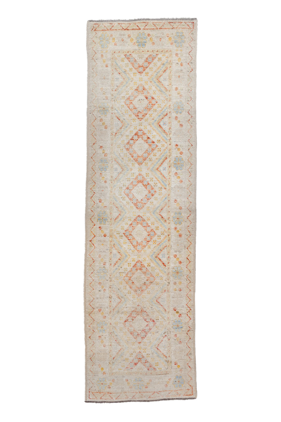 2' x 9' one-of-a-kind handmade vintage Kilim runner rug. Color palette: brown, burlywood, dark gray, gainsboro, gray